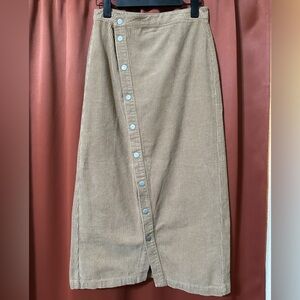 MNG Tan Diagonal Snap Front Corduroy Midi Skirt Women’s S